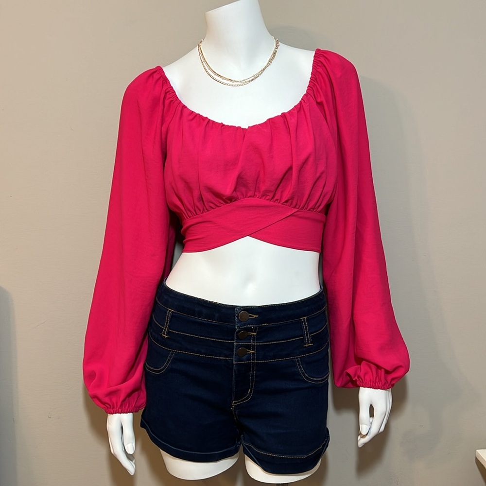 La La Land Fuchsia LS Cropped Top